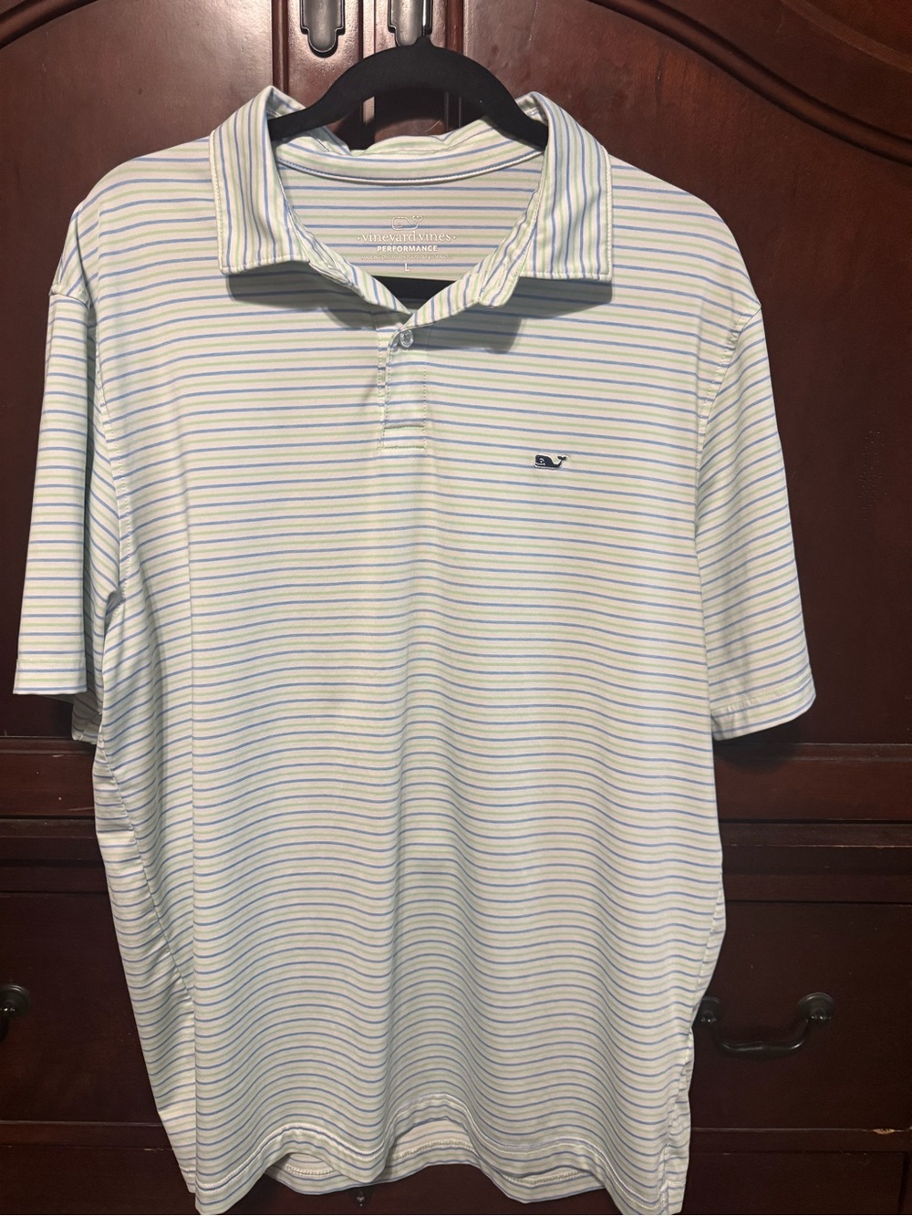 Vineyard Vines White Polo with Light Blue & Pale Yellow Stripes